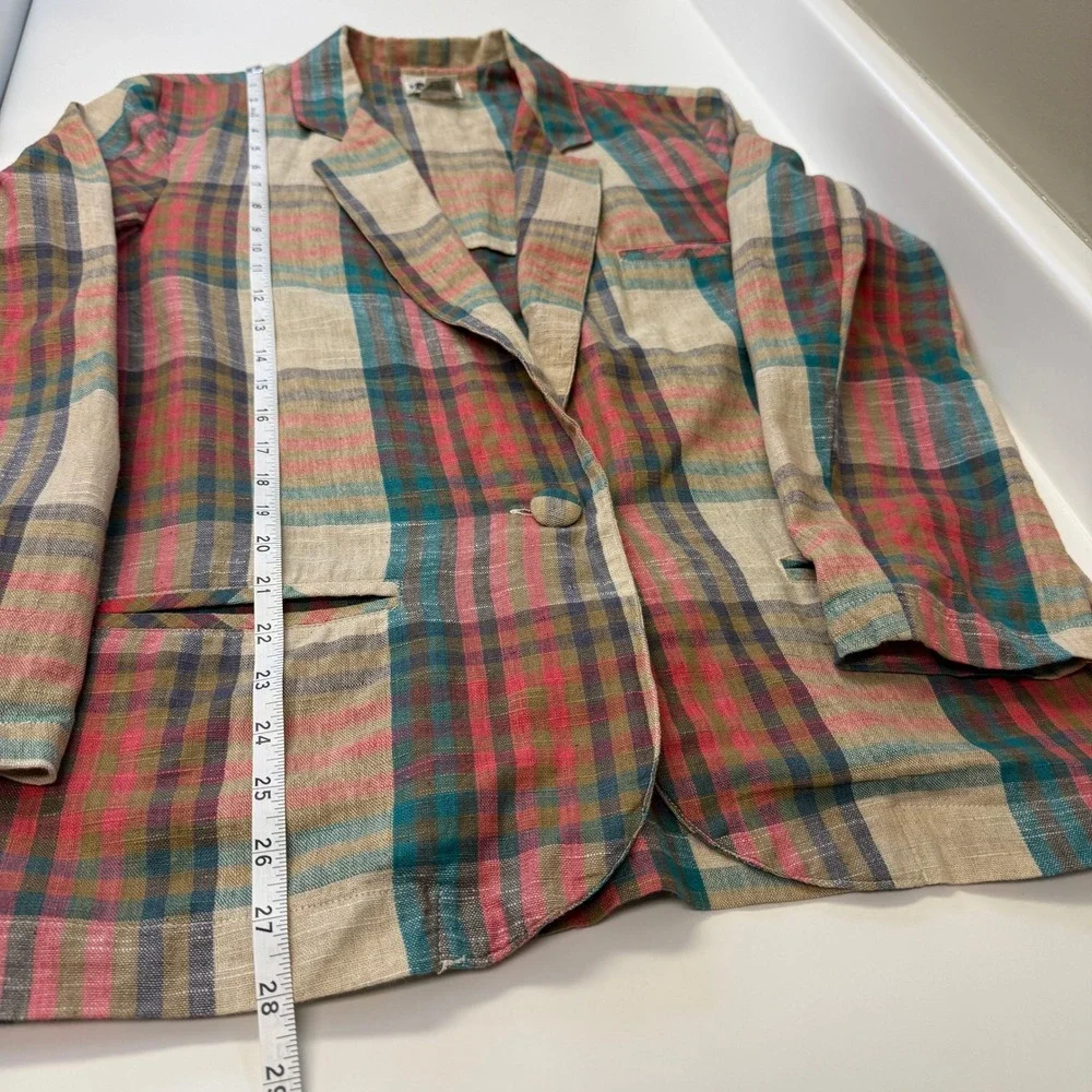 Vintage Panther For Her Madras Plaid Blazer Jacket Preppy Nerd Size Small Boho - Picture 10 of 10